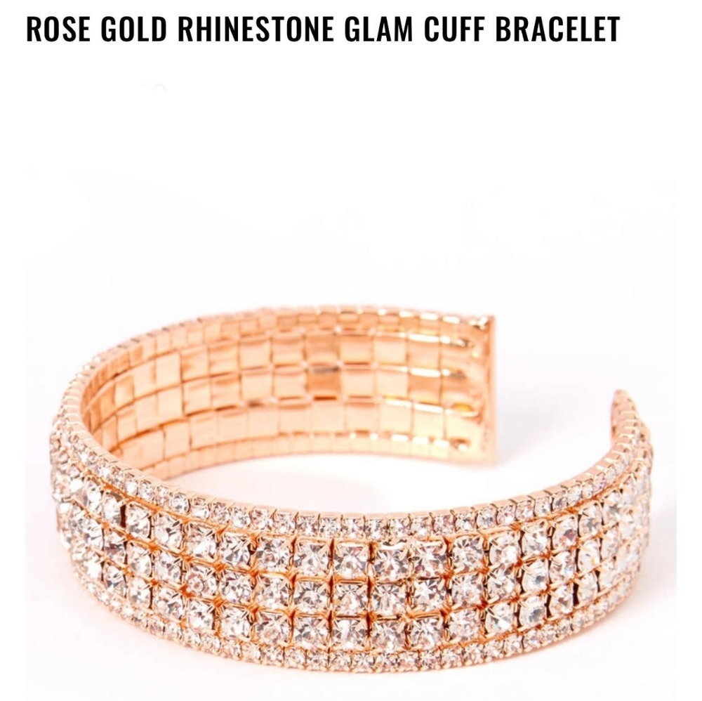 Rose gold rhinestone glam cuff bracelet